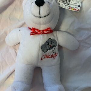 NWT Symbolz Beanie Baby White Chicago Plush Bear with Red Bow Vintage 2003